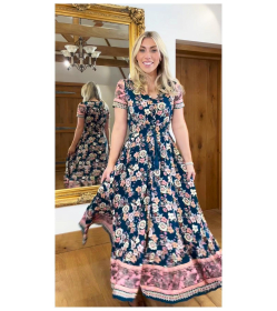 Teal and Pink Vintage Floral Button up Maxi Dress