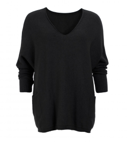 Black Oversized V Neck Jumper