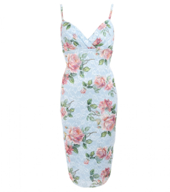 Powder Blue Floral Lace Strappy Dress