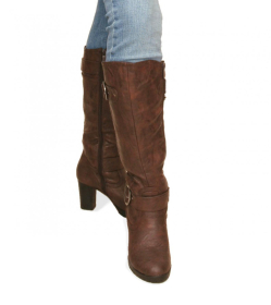 Brown Biker Style Buckle Detail Boots