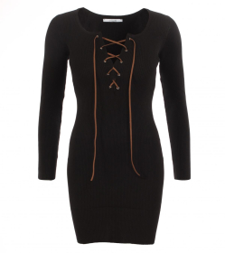 Black Lace up Ribbed Jumper