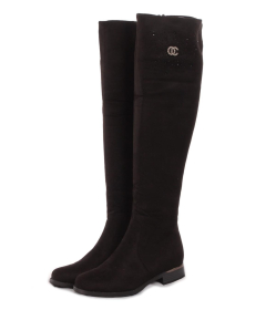 Black Suede Effect over the Knee Flat Boots