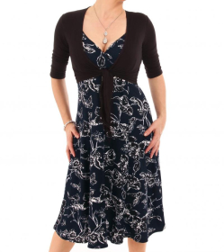 Navy Blue Floral Textured Strappy Dress