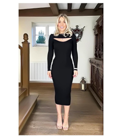 Black Cable Knit off the Shoulder Jumper Dress