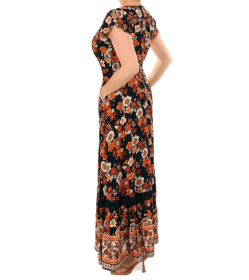 Orange Border Print Button Through Maxi Dress
