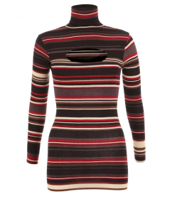 Red and Black Slashed Roll Neck Jumper