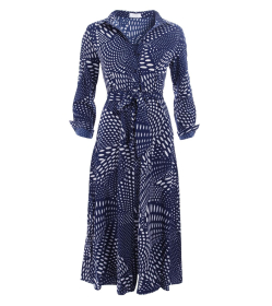 Navy Blue Button Through Midi Shirt Dress