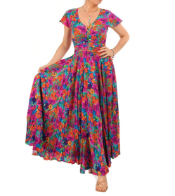 Vibrant Multi Print Button Detail Maxi Dress