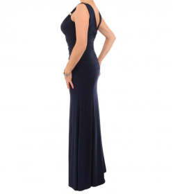 Navy Blue Crystal Diamante Maxi Dress