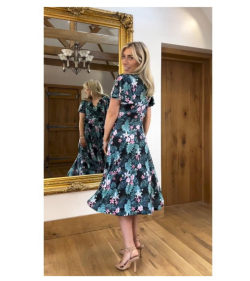 Pink and Blue Floral Print Fit and Flare Dress