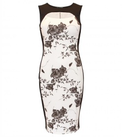 Ivory Floral Cut Out Keyhole Dress