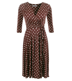 Brown and Ivory Spot Print Fit & Flare Dress