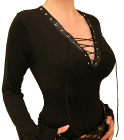 Black Lace up Bell Sleeved Tunic Top