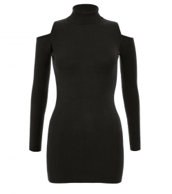 Black Cold Shoulder Polo Neck Jumper