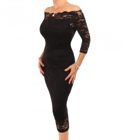 Black Lace off the Shoulder Midi Dress