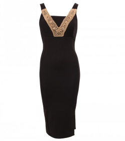 Black Coin Trim Midi Dress