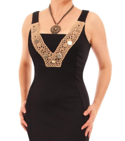 Black Coin Trim Midi Dress