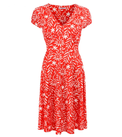 Red and White Print Tea Dress