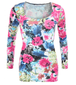 Floral Scoop Neck Stretchy Top