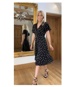 Black and Mocha Spot Fit and Flare Dress