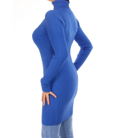Royal Blue Ribbed Polo Neck Long Jumper