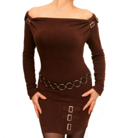 Brown off the Shoulder Buckle Jumper