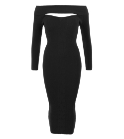 Black Cable Knit off the Shoulder Jumper Dress