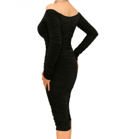 Black off the Shoulder Ruched Dress