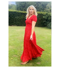 Red Ditsy Print Button-Through Maxi Dress