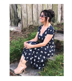 Navy Blue Butterfly Print Fit and Flare Dress 