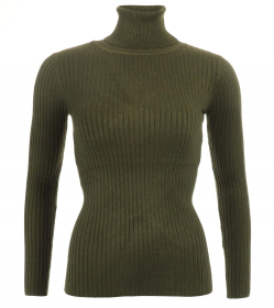 Army Green Ribbed Polo Neck Clingy Jumper