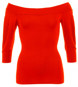 Red off the Shoulder Split Sleeve Top