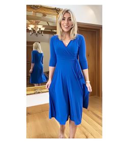 Royal Blue Fit & Flare Tie Detail Dress