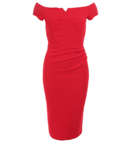 Red Bardot Style Notch Dress