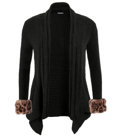 Animal Print Fur Cuff Waterfall Cardigan