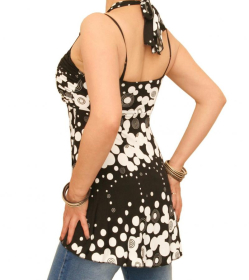 Black and White Strappy Halter Neck Tunic Top