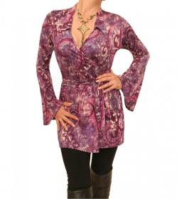 Purple and Pink Bell Sleeve Wrap Top