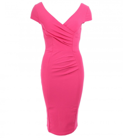 Hot Pink V Neck Ruched Dress