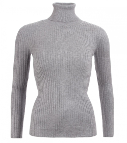 Grey Ribbed Polo Neck Clingy Jumper