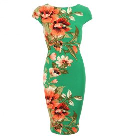Jade Green and Orange Floral Pencil Dress