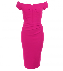 Cerise Bardot Style Notch Dress