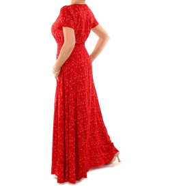 Red Ditsy Print Button-Through Maxi Dress