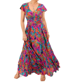 Vibrant Multi Print Button Detail Maxi Dress