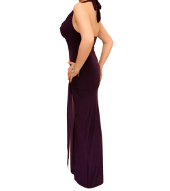 Purple Cowl Neck Long Evening Dress