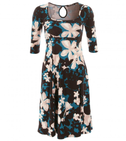 Teal Floral A Line Dress
