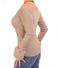 Mocha Faux Fur off the Shoulder Jumper
