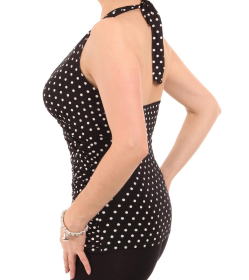 Black and White Spot Figure Hugging Halter Neck Top