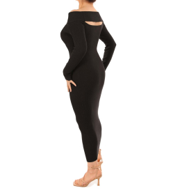 Black Cable Knit off the Shoulder Jumper Dress