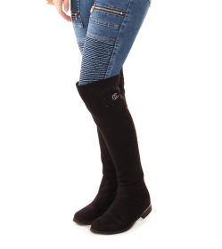 Black Suede Effect over the Knee Flat Boots