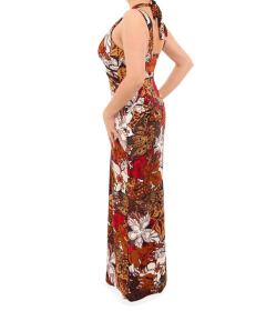 Red and Brown Print Maxi Dress